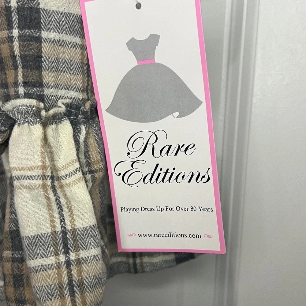 RARE EDITIONS long sleeve dress gray, beige, & tan with ruffles